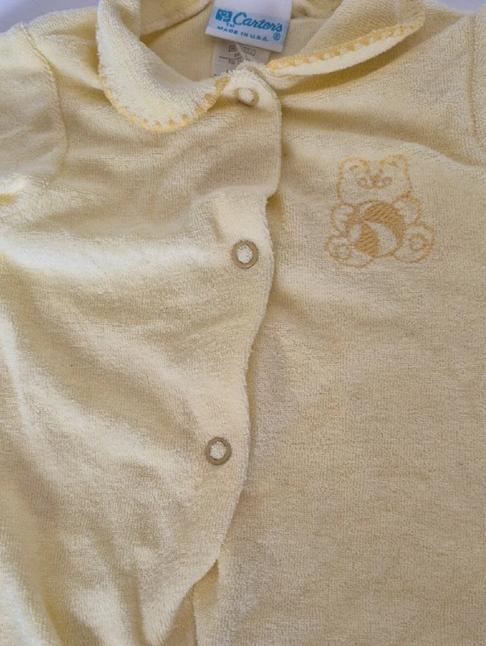 Carter's Pale Yellow Terry Newborn Footed One-Piece with Bear Embroidery